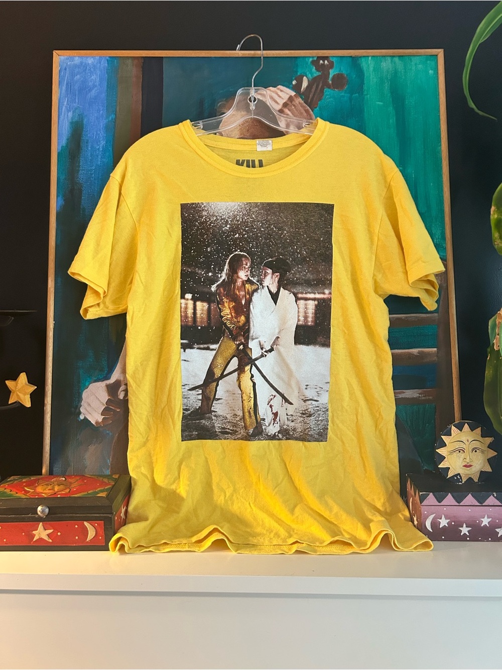 Kill Bill Vol 1 & 2 Movie Graphic T Shirt Yellow Cotton Unisex Medium Tarantino